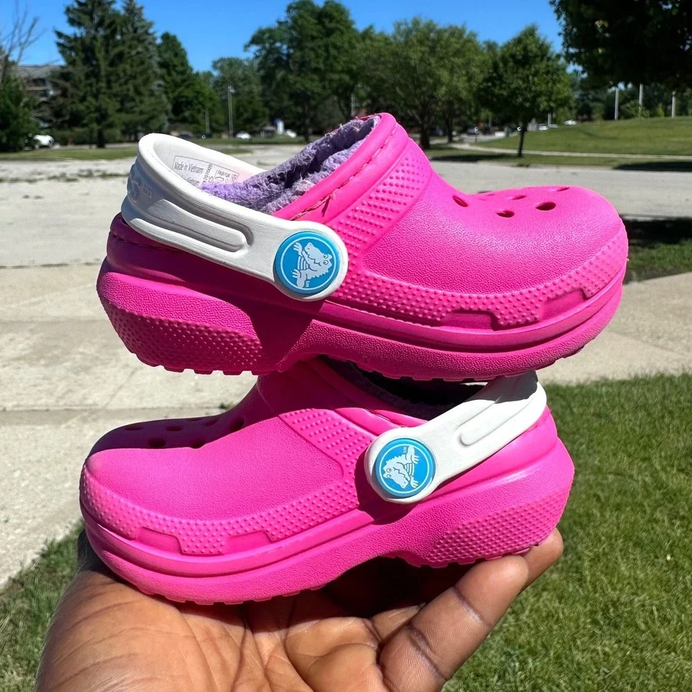 Crocs Kids Classic Lined Clogs Toddler‎ Size 5 Neon Pink Purple Sandals